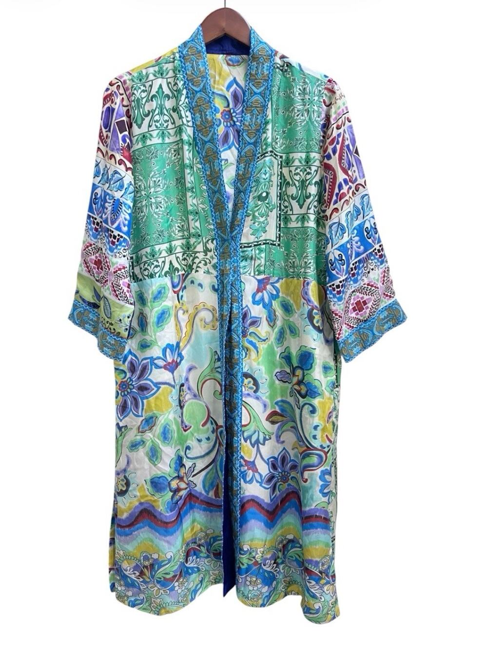 Johnny Was NWT Patchwork Kimono Armeria Reversible 100% Silk Sz S Embroidered
